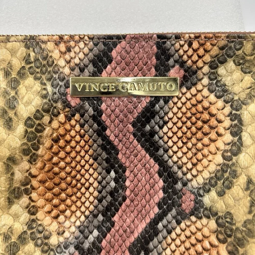 Vince Camuto Cosmetic Bag Snakeskin Pattern Zipper Pouch Gold Trim